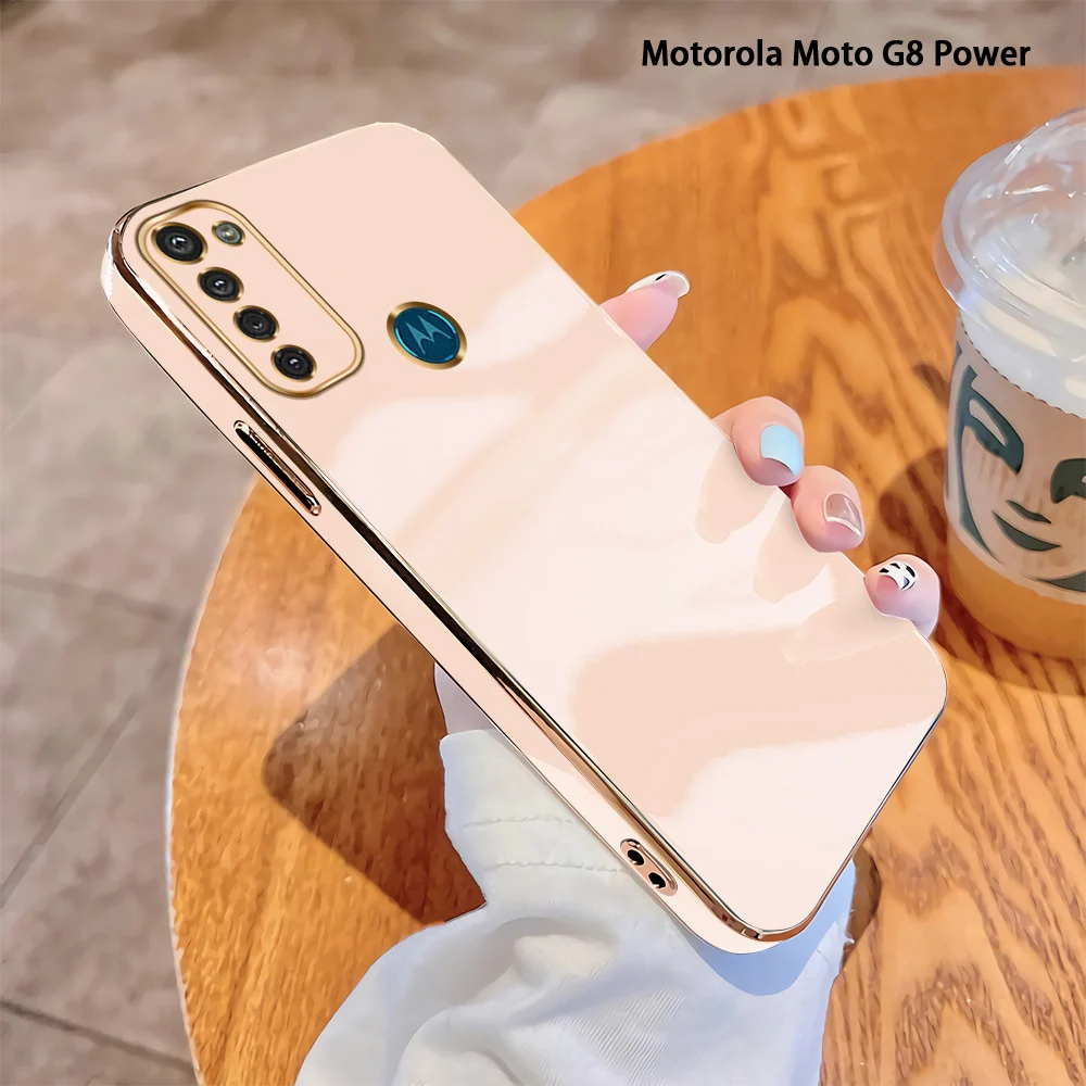 

For Motorola Moto G8 Power Lite Soft Original Square Cases Luxury Plating Soft TPU Cover Shockproof Case
