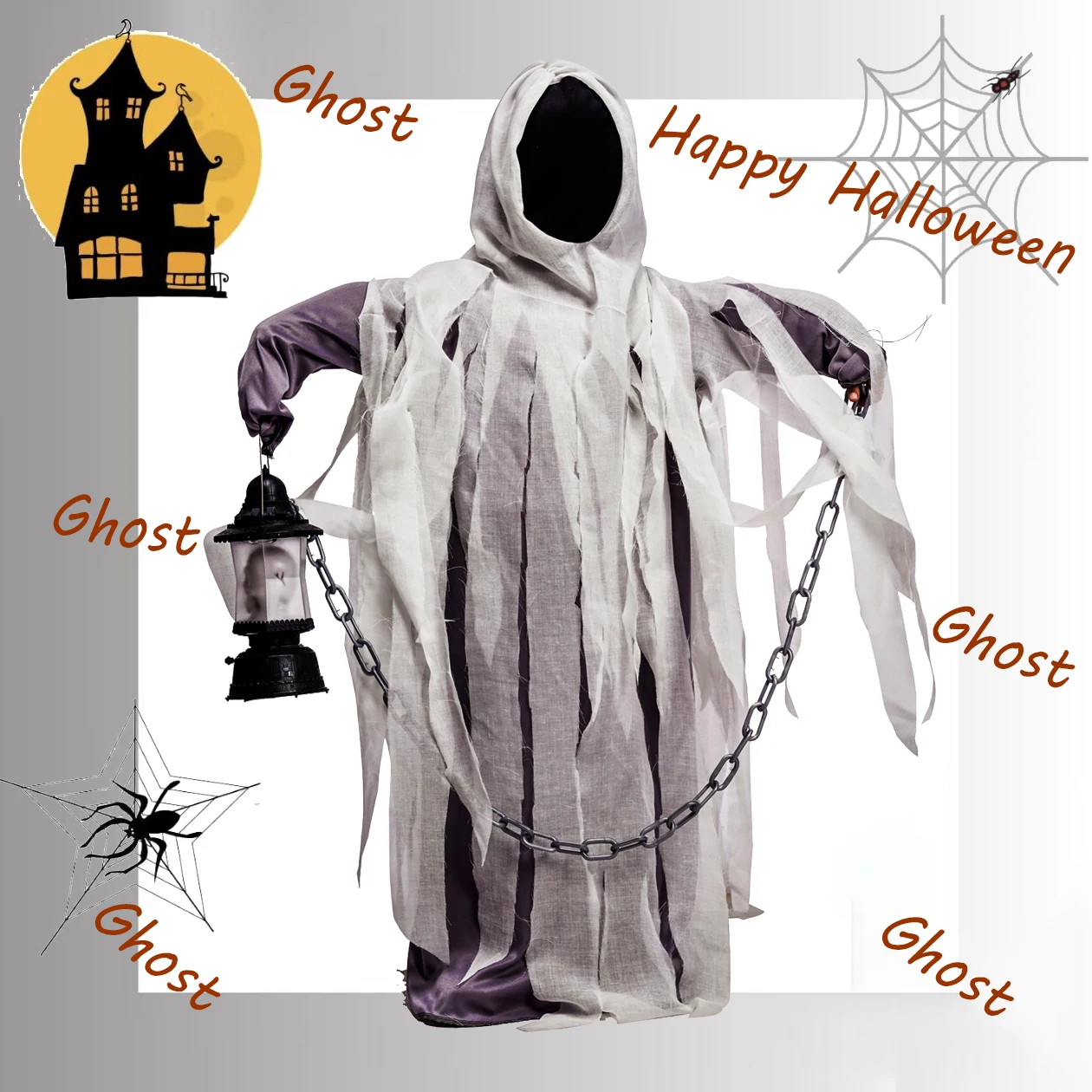 

Ghost Halloween Costume Kids Creepy Grey Boys Clothing Cosplay Death Ghostly Fancy Dress Up Cosplay Party Suit