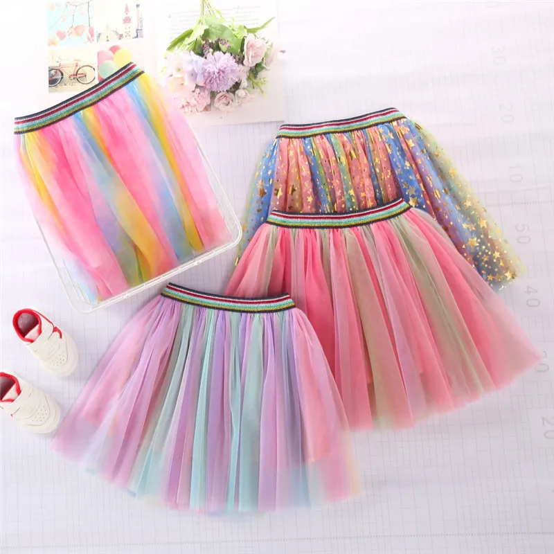 Children's Rainbow Mesh Ballet Tutu Skirt For Girls Princess Birthday Show Dance Waist children skirts