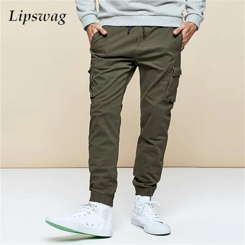 

Casual Solid Color Ankle Cargo Pants Men Fashion Patch Pockets Slim Trousers Streetwear Hip Hop Mens Autumn Vintage Long Pants