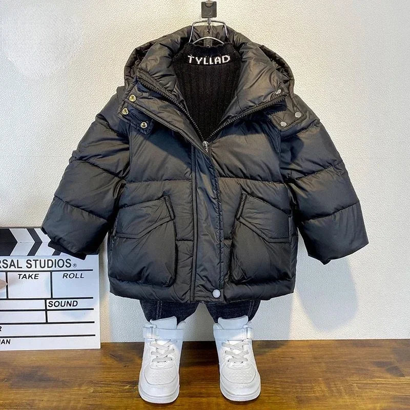 

Thick Warm Down Clothes Kids Zipper Hooded Outerwear 2-12Y Fashion Boys Coat Winter Children Jacket Khaki Black Green