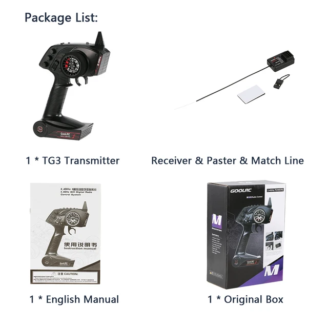 Original High Quality GoolRC TG3 2.4G 3CH RC Transmitter Digital Radio Remote Control Transmitter with Receiver for RC Car Boat