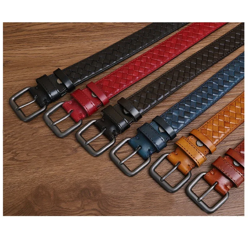 

Korea Genuine Leather Braided Joker Pin Buckle Men Belt Fashion Hand Woven Cow Leather Men Belt