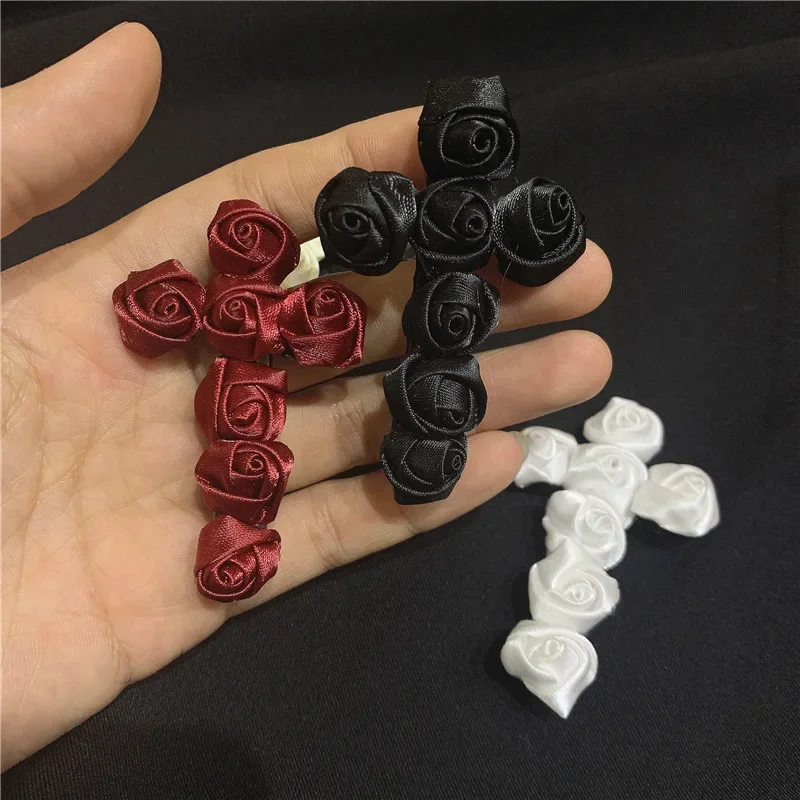 Vintage Cosplay Rose Cross Hairpin Korean Halloween Y2K Punk Gothic Girl Silk Flower Alligator Clip Hair Accessories for Girls rose and owls 11ct stamped cross stitch 40 50cm