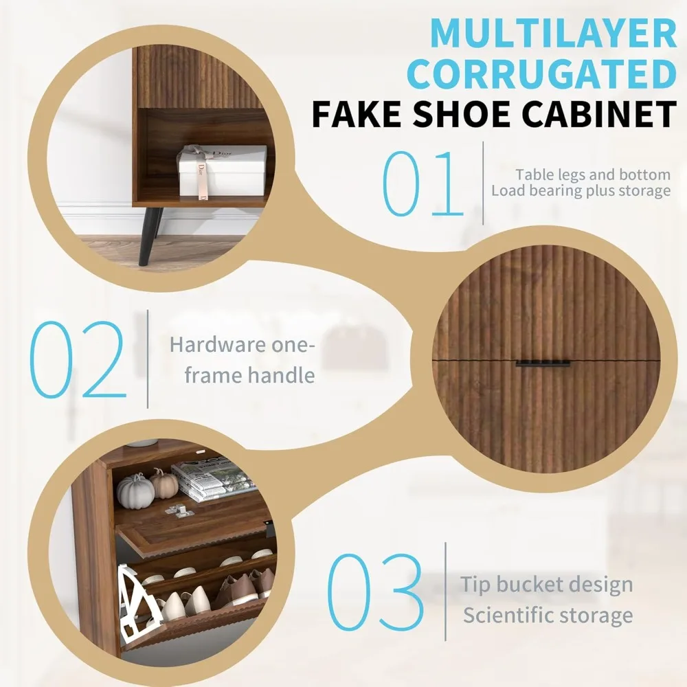 Shoe Storage Cabinet with 2 Flip Drawers Narrow Shoe Cabinet with Doors Freestanding Shoe Organizer Cabinet with Adjustable Shel 4