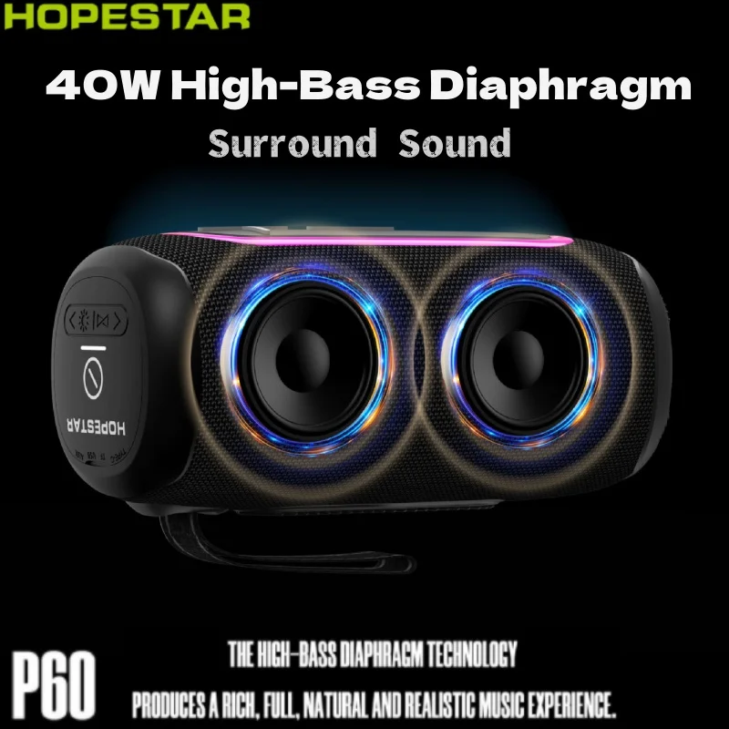 

Водонепроницаемая беспроводная Bluetooth Колонка HOPESTAR, сабвуфер с супер басами 40 Вт, мощный домашний кинотеатр, уличный 3D музыкальный центр с объемным звучанием