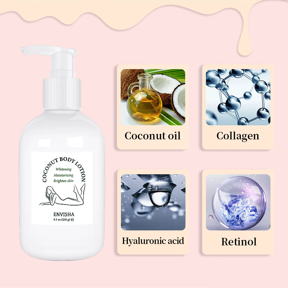 Skin Care Coconut Oil Face Body Lotion Cream Whitening Moisturizing Brightening Collagen Hyaluronic Acid Retinol Remove Melanin 5