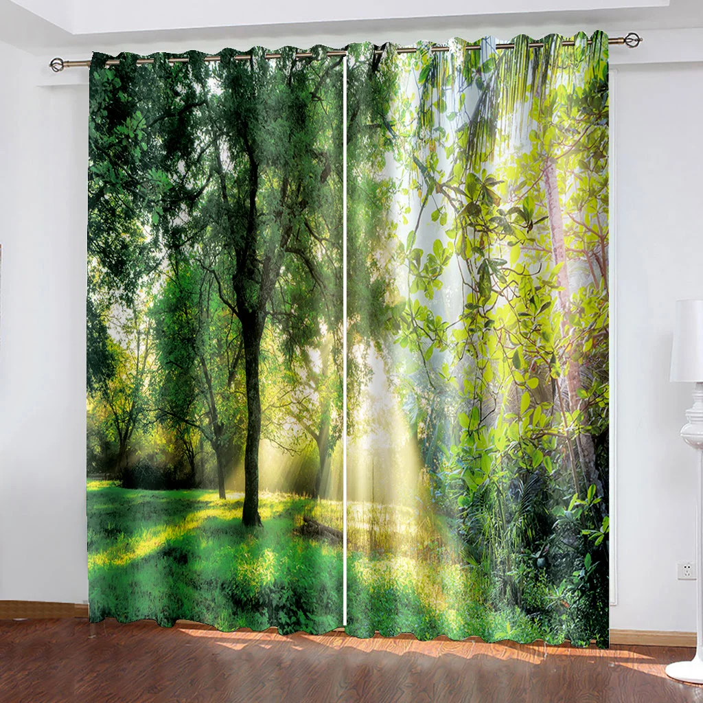 

Spring and Autumn Forest Trees Scenic Sunshade Curtains 2 Panel Deluxe Living Room Bedroom Home Decor Curtains Free Shipping