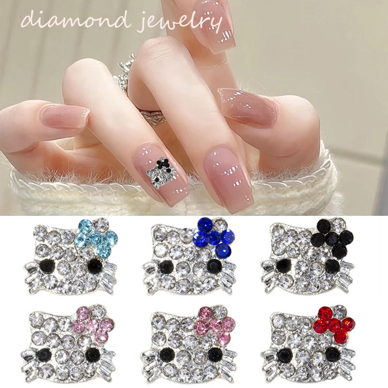 

10Pcs Cute Hello Kitty Cat Nail Art Decorations Supplies Full Damond DIY Nail Alloy Rhinestones Luxury Nail Kawaii Charms