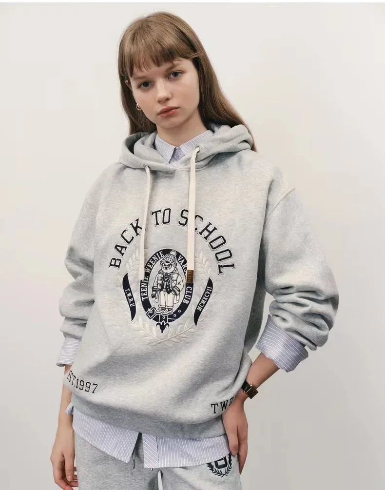

Letter Embroidery Casual Hoodies , Grey Color Cotton Sweatshirt, Winter Loose Tops, Girl Clothes, Traf, Ropa De Mujer, Gothic