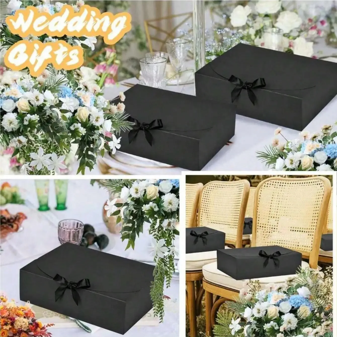 1/5 Stück schwarze Geschenkbox mit Deckel, luxuriöse schwarze Geschenkbox mit Band, Box für den Trauzeugen, Brautjungfernboxen, Abschlussgeschenke – Detail 1