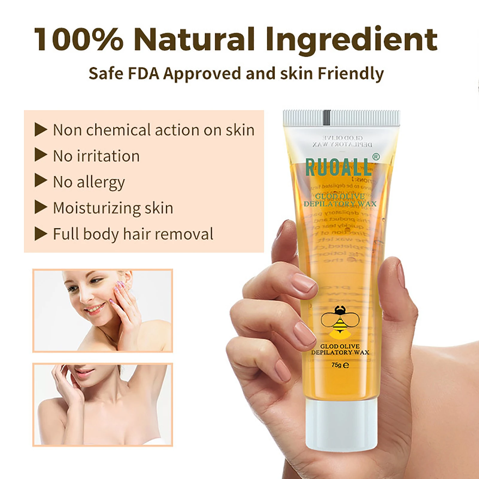Sugar Wax Hair Remover Waxing Strips Body Hair Removal Sugar Waxing Kit for Women Hair Remover Wax Strip Kit Includes Sugar Wax