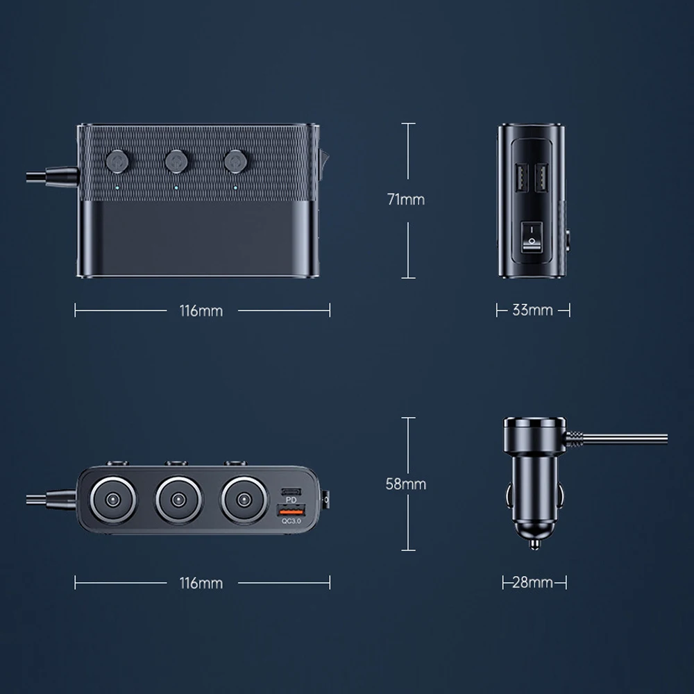  , 128W PD + QC3.0 ޼  , 3   й, 12-24V, 4 USB Ʈ,  ÷, - ġ