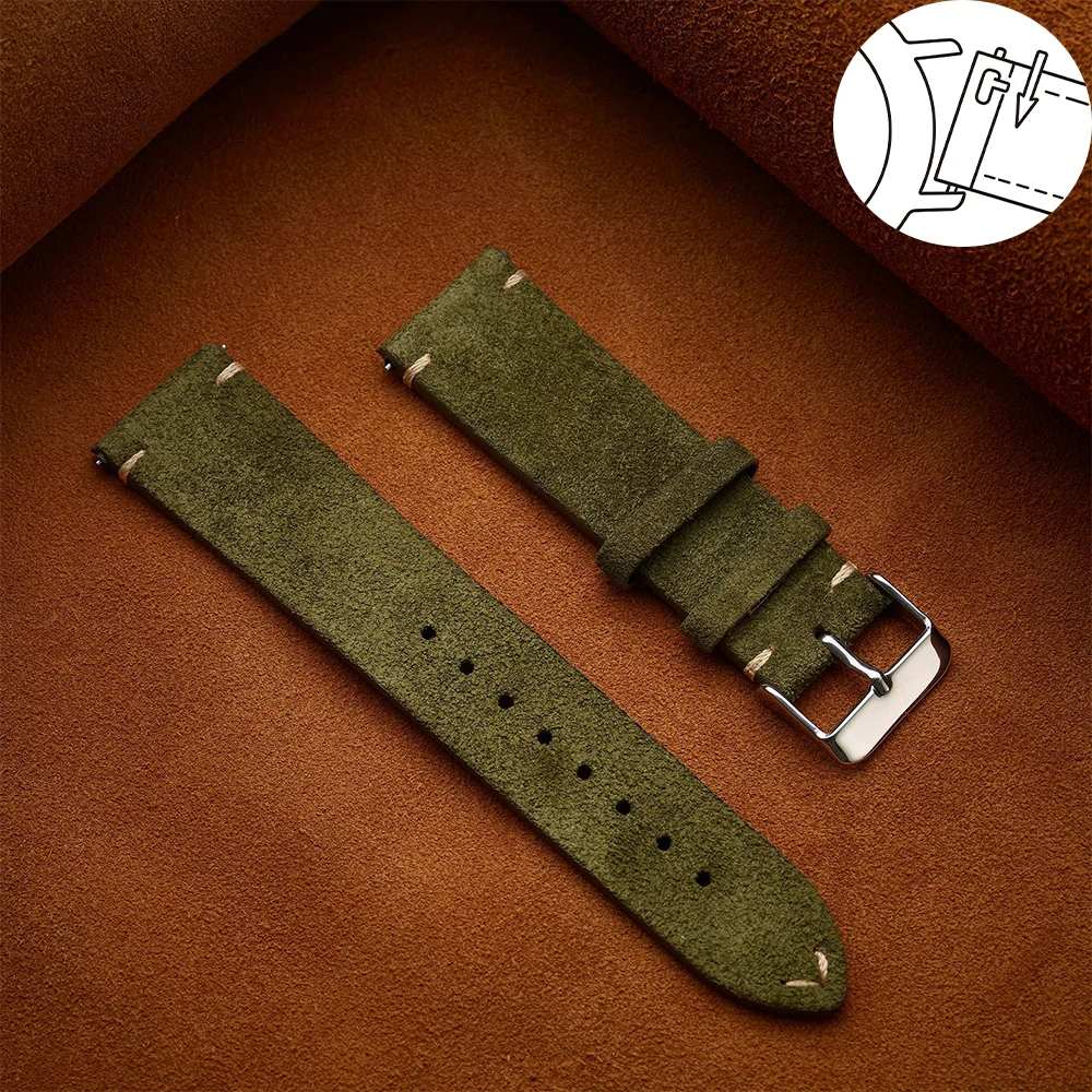 Genuine Leather Quick Release Watch Strap with Metal Pin Buckle
