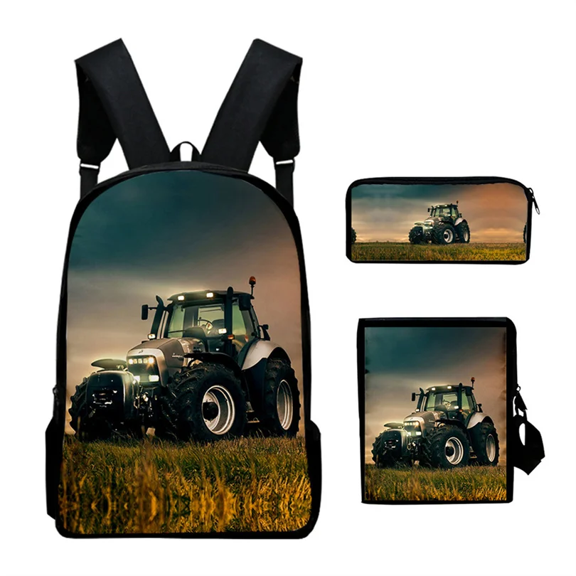 3D Tractor pattern Print Backpacks Children Bookbag School Bag Mochila Boys/Girls Daily Shoulder Set Pencil Croobody Custom