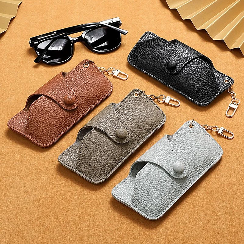 

2023 New Portable Retro Handmade PU Leather Glasses Bag with Lanyard Hanging Sunglasses Case Simple Glasses Box Sunglasses Case