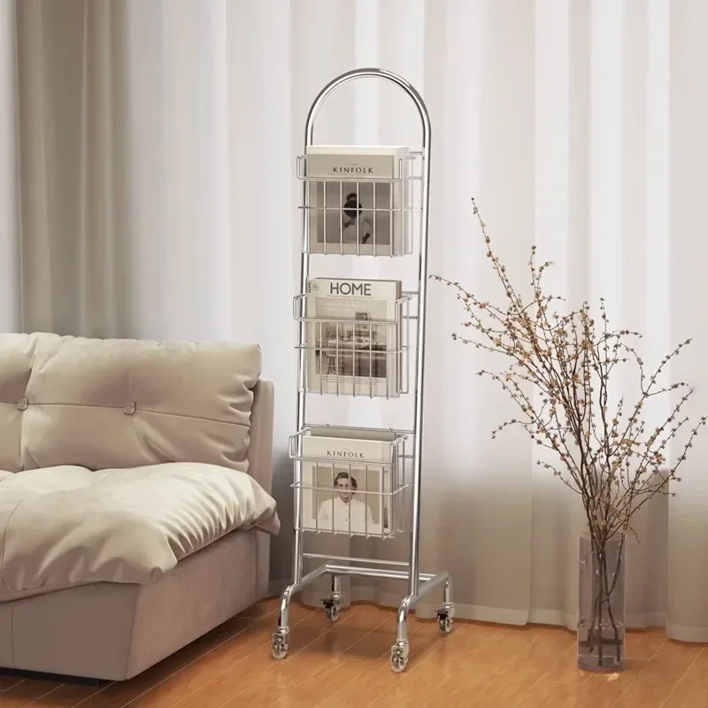 Antique Style Magazine Rack, Multi-Layer Display, Newspaper Stand, Carbon Steel Storage, Book Shelf for Flexible Use