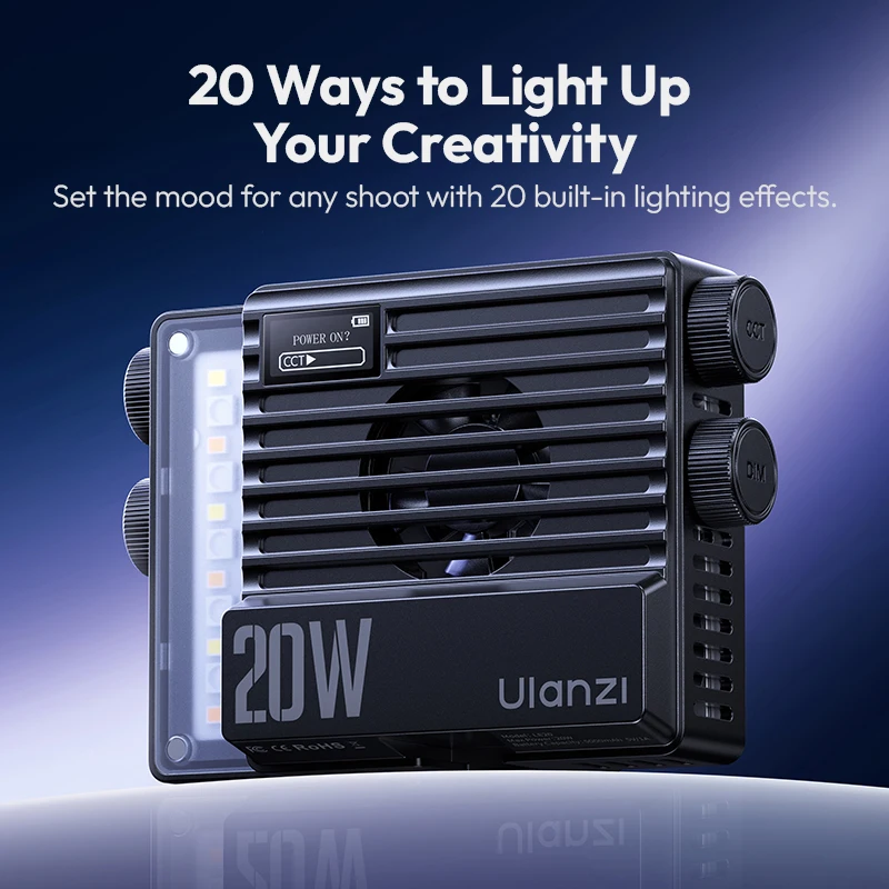 Ulanzi LE20 20W RGB Pocket Light Full Color CRI 95+ with Type-C Charging for Portrait Food Still Life Photography Livestreaming