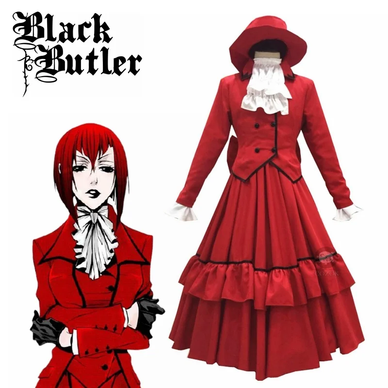 

Anime Black Butler Madam Red Angelina Dalles Dress Halloween Cosplay Red Women Costume Party Dresses Queen Clothing