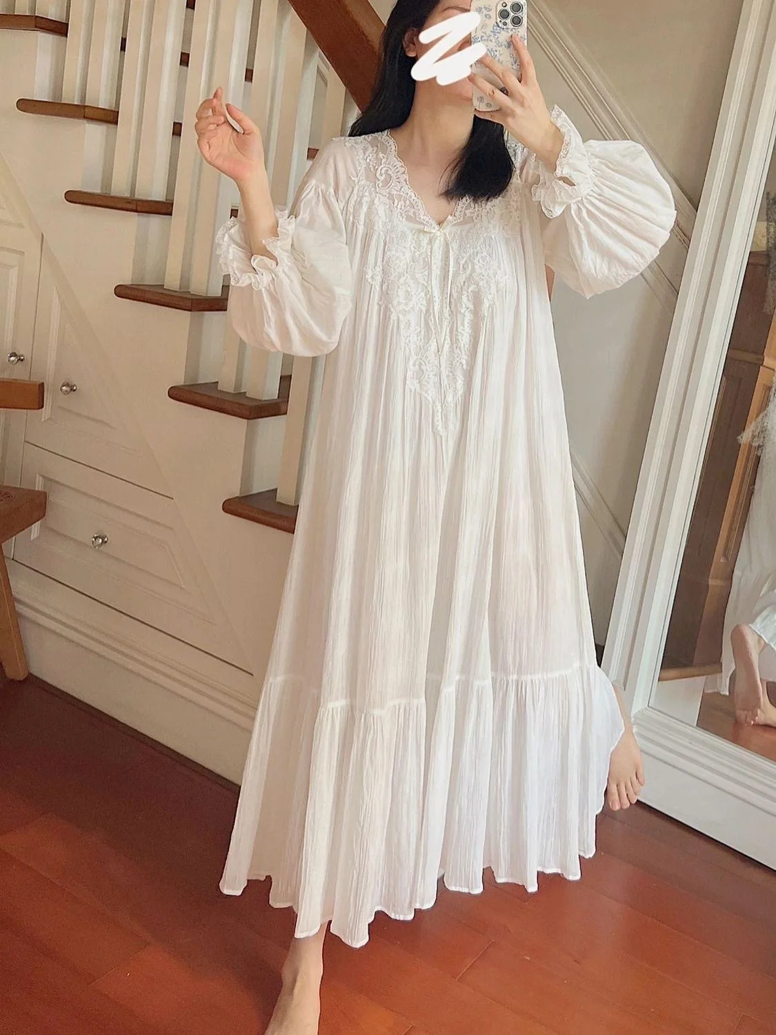 French Court-Style Sweet Princess-Inspired Long-Sleeve Nightgown for Women: New Spring/Fall Collection with Luxurious Lace Trim 6