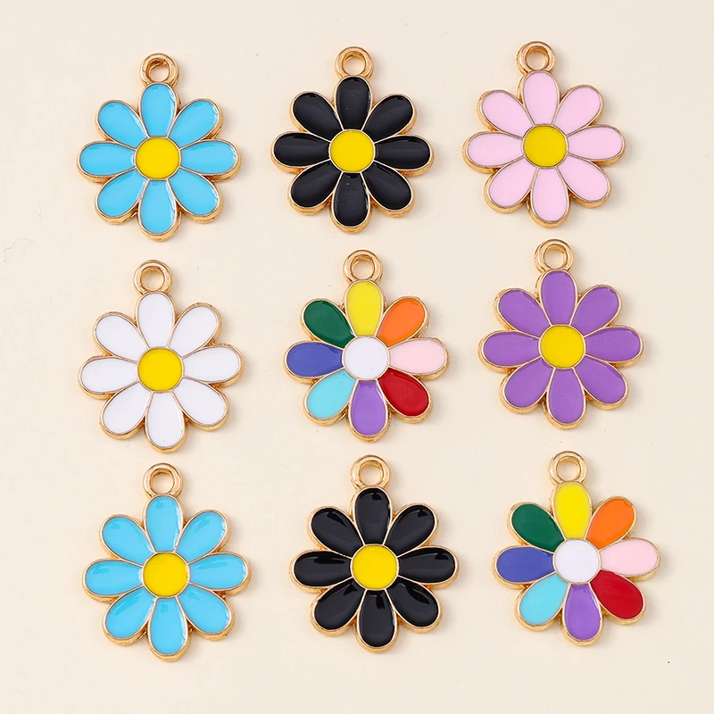 20 Stück 16 x 19 mm modische bunte Emaille-Blumenanhänger für die Herstellung von Ohrringen, Halsketten, Armbändern, DIY-Handwerk, Schmuckzubehör – Detail 2