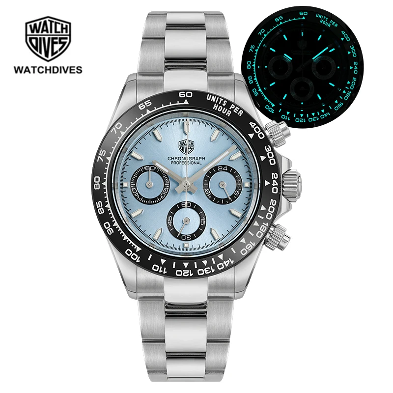 

Watchdives WD16500 Chronograph Watch VK63 Quartz Movement BGW9 Luminous Sapphire Crystal with Clear AR Coating 39mm Wristwatch