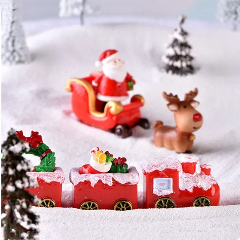

Christmas Elk Snowman Sleigh Deer Car Micro Landscape Snow Decoration Locomotive Car Resin Home Decoration Supplies