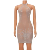 Sexy Mesh Rhinestone Short Prom Evening Mini Dress See Through Outfits Luxury For Women Night Club Party Diamond Bodycon Dresses - Image 4