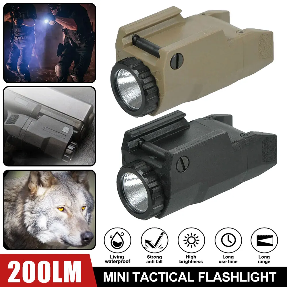 

APL Tactical Hunting Flashlight Black/Tan Mini Weapon Gun Light Constant/Momentary/Strobe 200 Lumen LED Scout Light For Glock