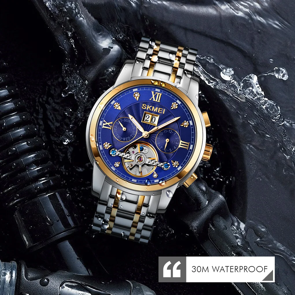 

Luxury Top Brand SKMEI Automatic Mechanical Watches Men Waterproof Fashion Month Date Week Luminous Analog Steel Band Wristwatch