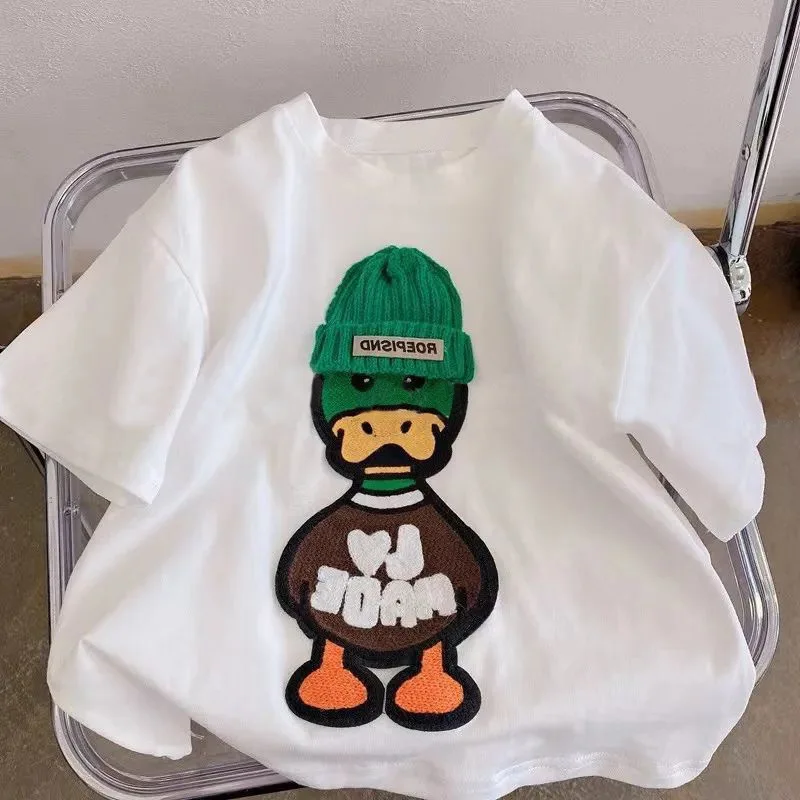 Arrival Popular Embroidered Duck Casual Korean Short Sleeved Casual Tshirt Suit 1-7Year Childrens Summer Boys Girls Tee Roupas 3