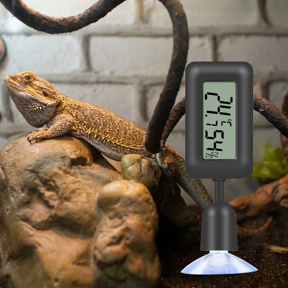 Reptile Thermometer Hygrometer 360° Rotation Suction Luminous