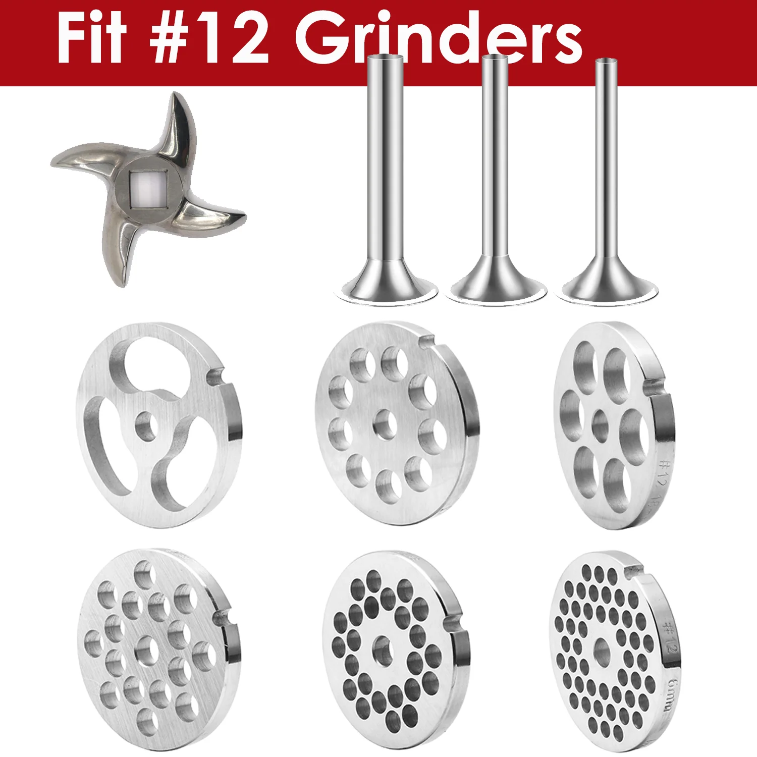 Meat Grinder Accessories Stainless Steel Blades Grinder Plate Discs Replacement for #12 Grinders #12