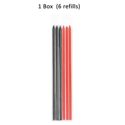 Versatile Carpenter Pencil Set with Built-in Sharpener and Refill Leads (1box black red)