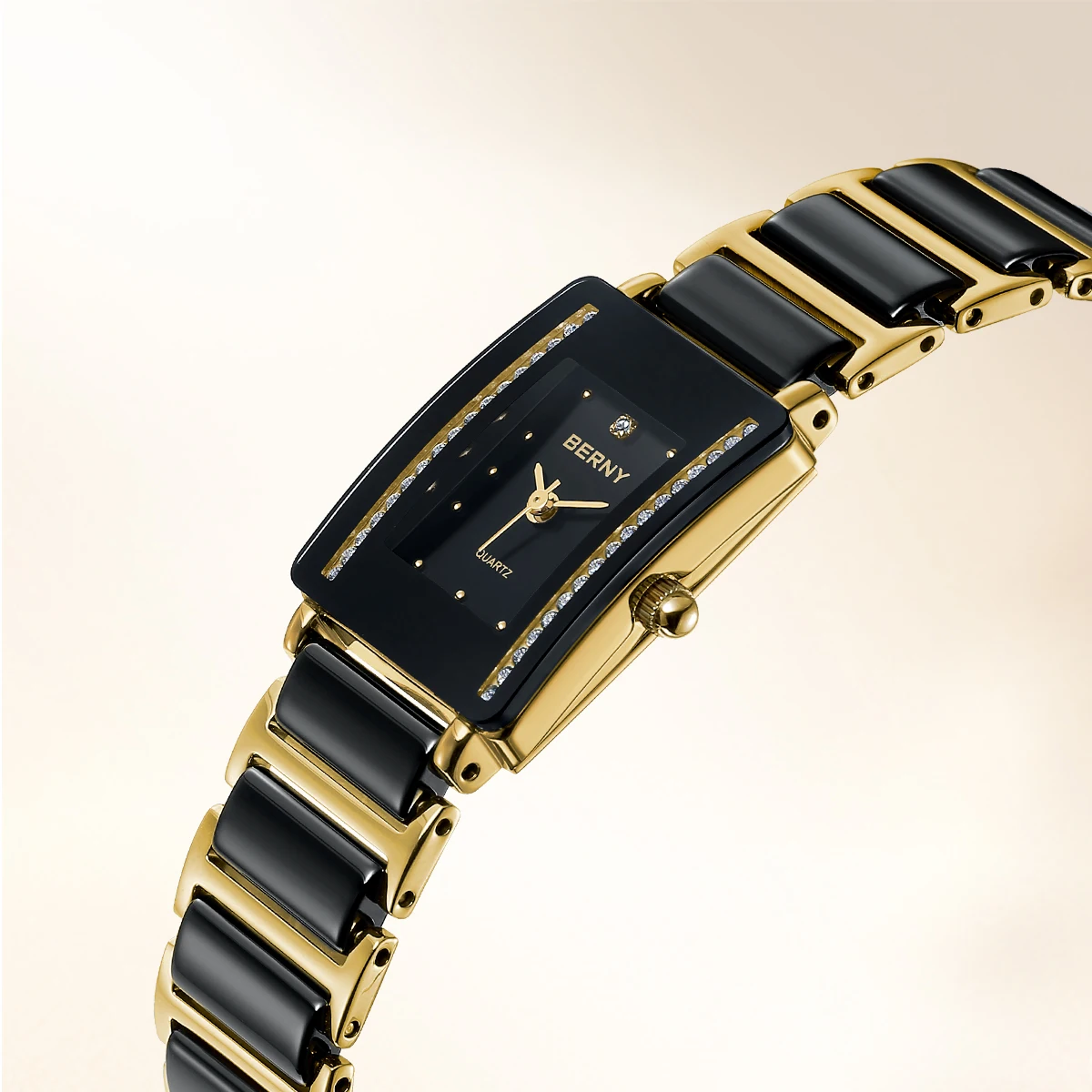 BERNY Orologio Uomo Oro Con Datario - Quarzo Giapponese Impermeabile - Cassa Rettangolare Acciaio Inox