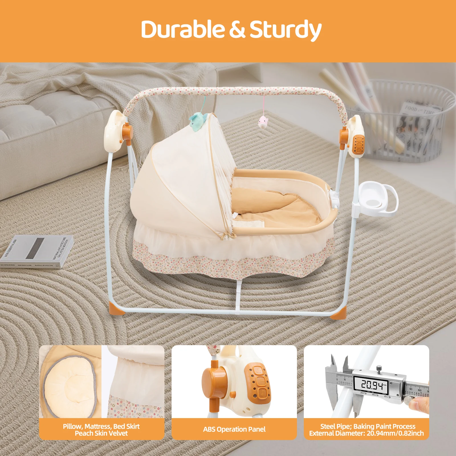 Portable Electric Bluetooth Baby Swing Cradle Bassinet Rocking Crib Infant Bed