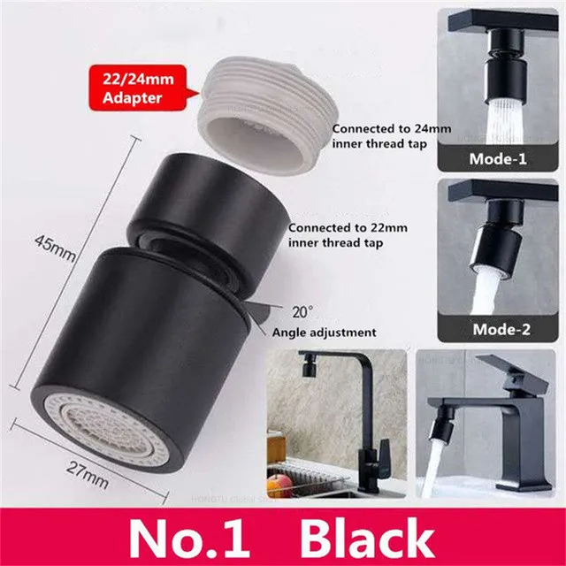 Adjustable 360° Rotary Kitchen Faucet Aerator with Splash-Proof Spray Head