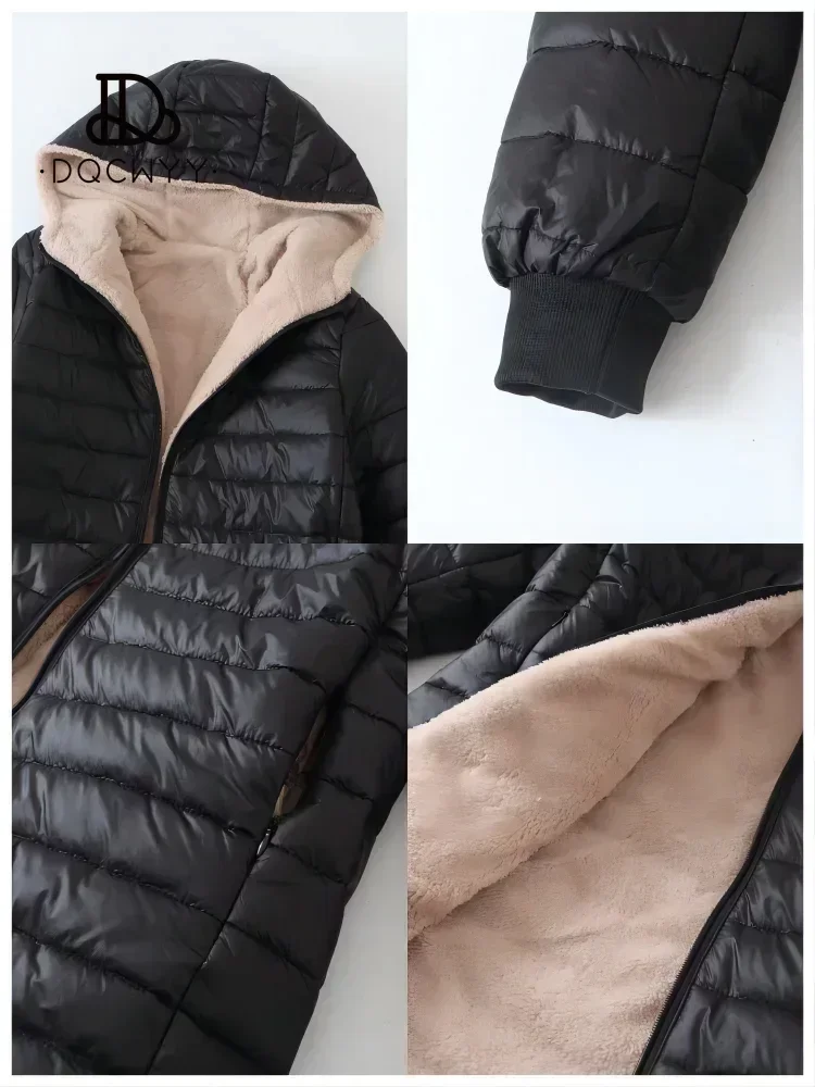 Women's Jacket Winter New Mid Length Korean Edition Hooded Fit Plus Fleece Cotton Coat Warm Lamb Fleece Parkas Winter Jackets 6