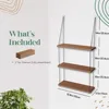 Wood Floating Shelf 3 Tier For Wall Cute Boho Plants Shelves Plant Shelves for Bedroom Living Room Decor Macrame Floating Shelf 6