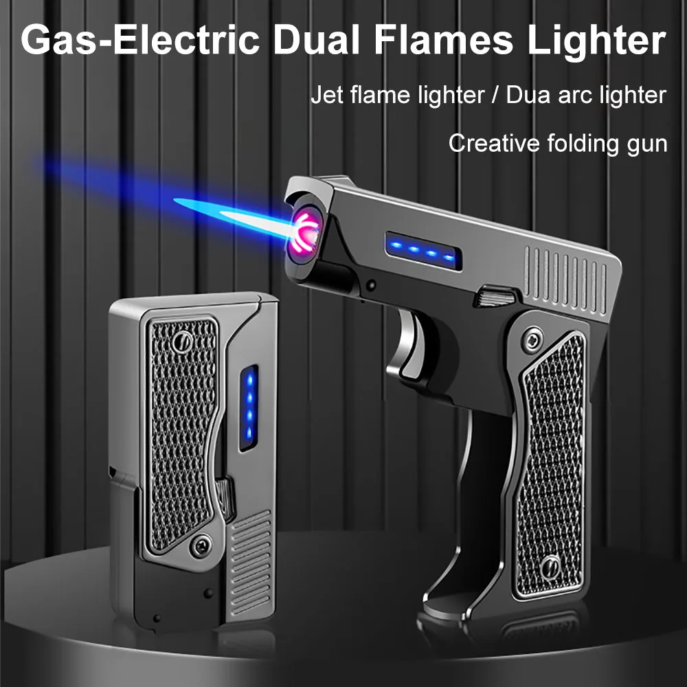 

USB Rechargable Lighter Windproof Gas-Electric Plasma Gift for Men Folding Gun Butane Torch Turbo Jet Flame Cigar Lighters