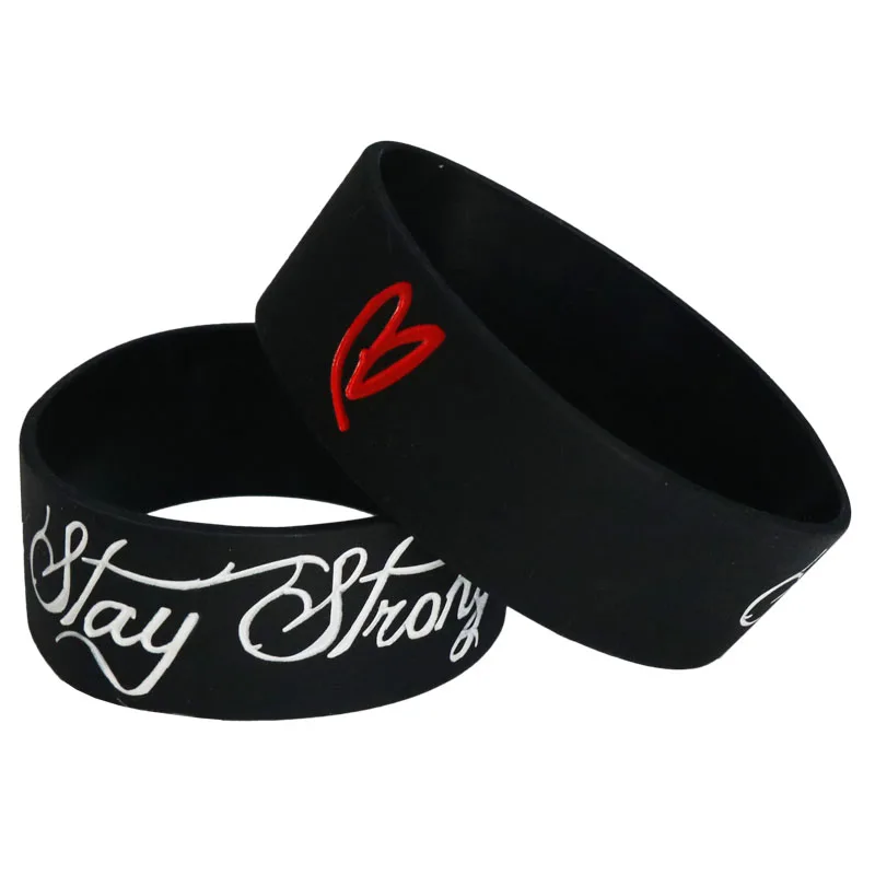 

Fashion 25PCS Stay Strong With Love Wristband Black Colour Latex-Free Wide Silicone Bracelets&Bangles Gift Wholesale SH090