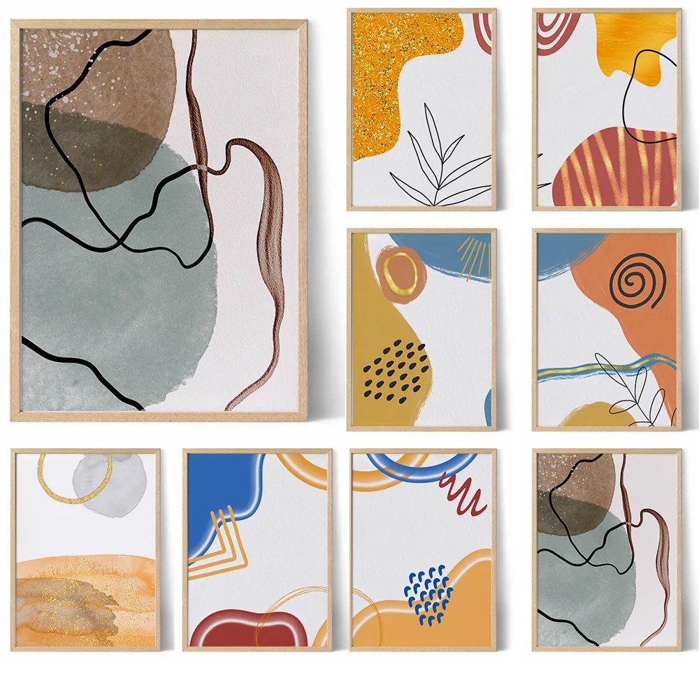 

Abstract Modern Gold Lines Circles Dots Nordic Posters and Prints Wall Art Canvas Painting Wall Pictures for Living Room Decor