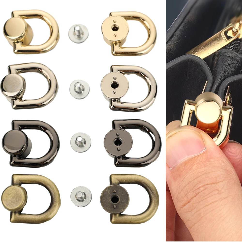 1Box/10pcs Round Head Buttons With D Ring Alloy Purse Suspension Clasp  Handbag Hardware Chain Strap Connector Bag Handle Ring Link Clips DIY  Leather C