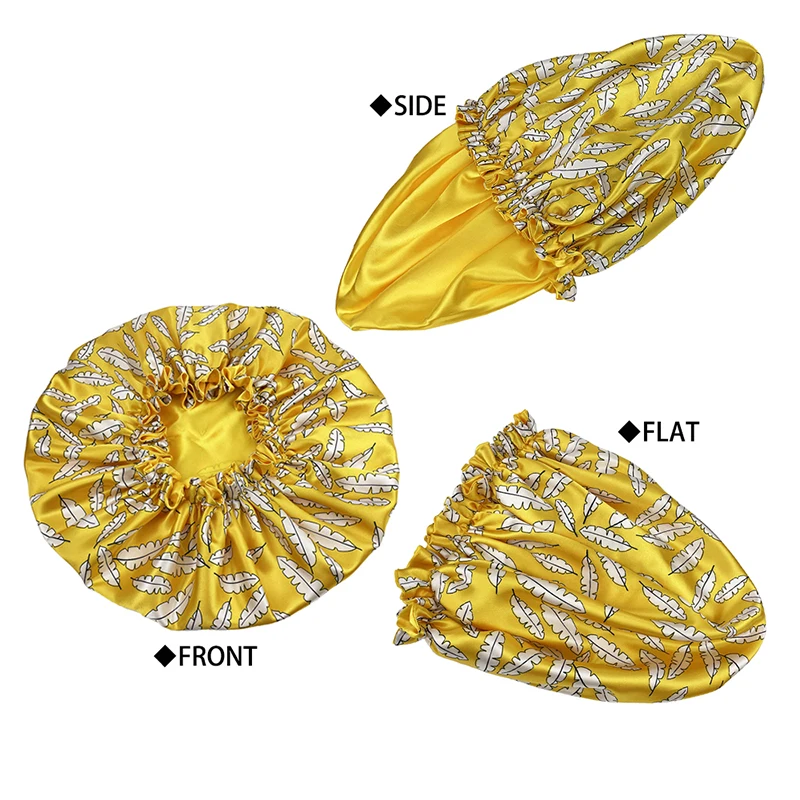 Large Double Layer Silky Satin Bonnet Women Beauty print Sleep Night Cap Head Cover Bonnet Hat for Curly Springy Hair Wholesale 6
