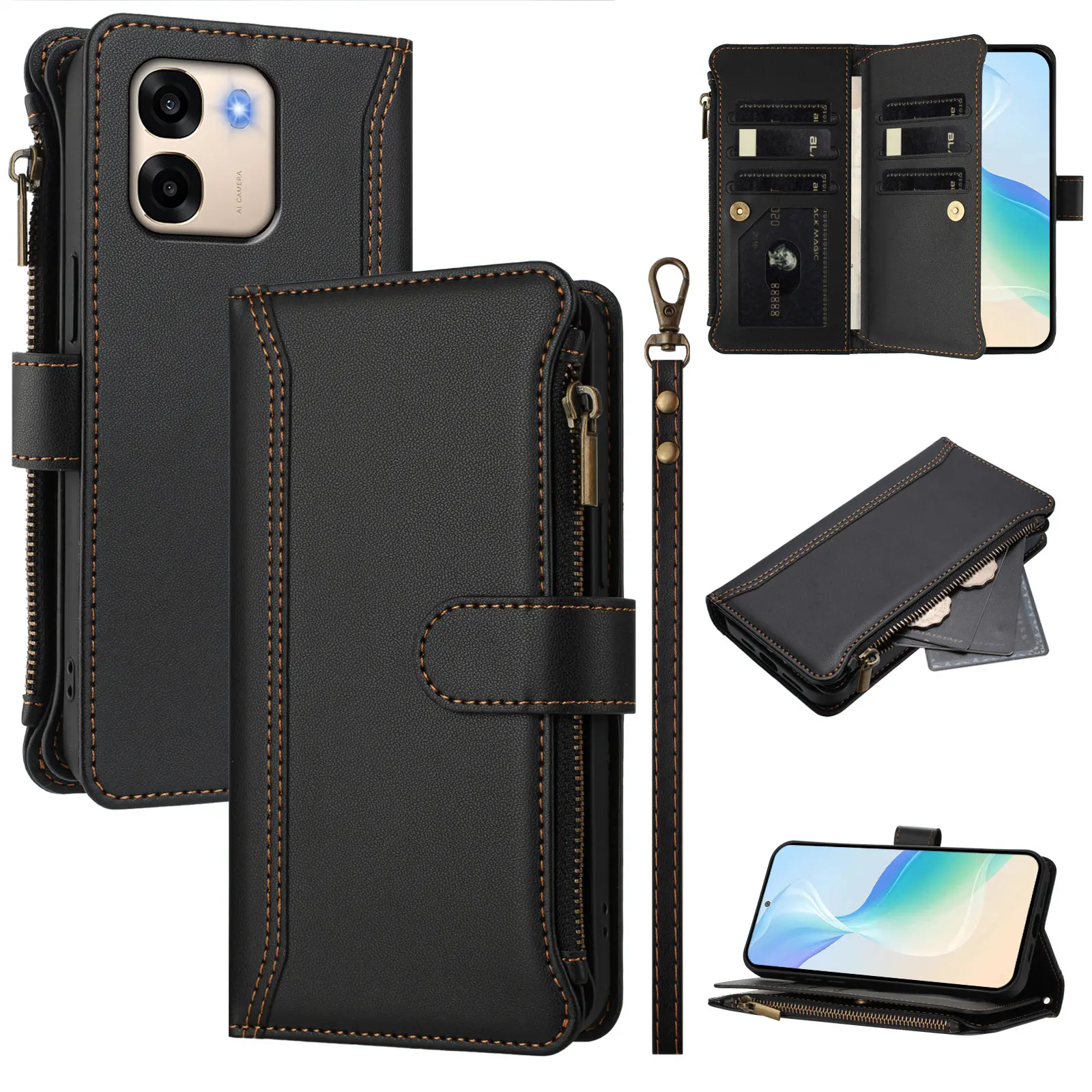 Luxury Magnetic Zipper Leather Wallet Phone Case Cover