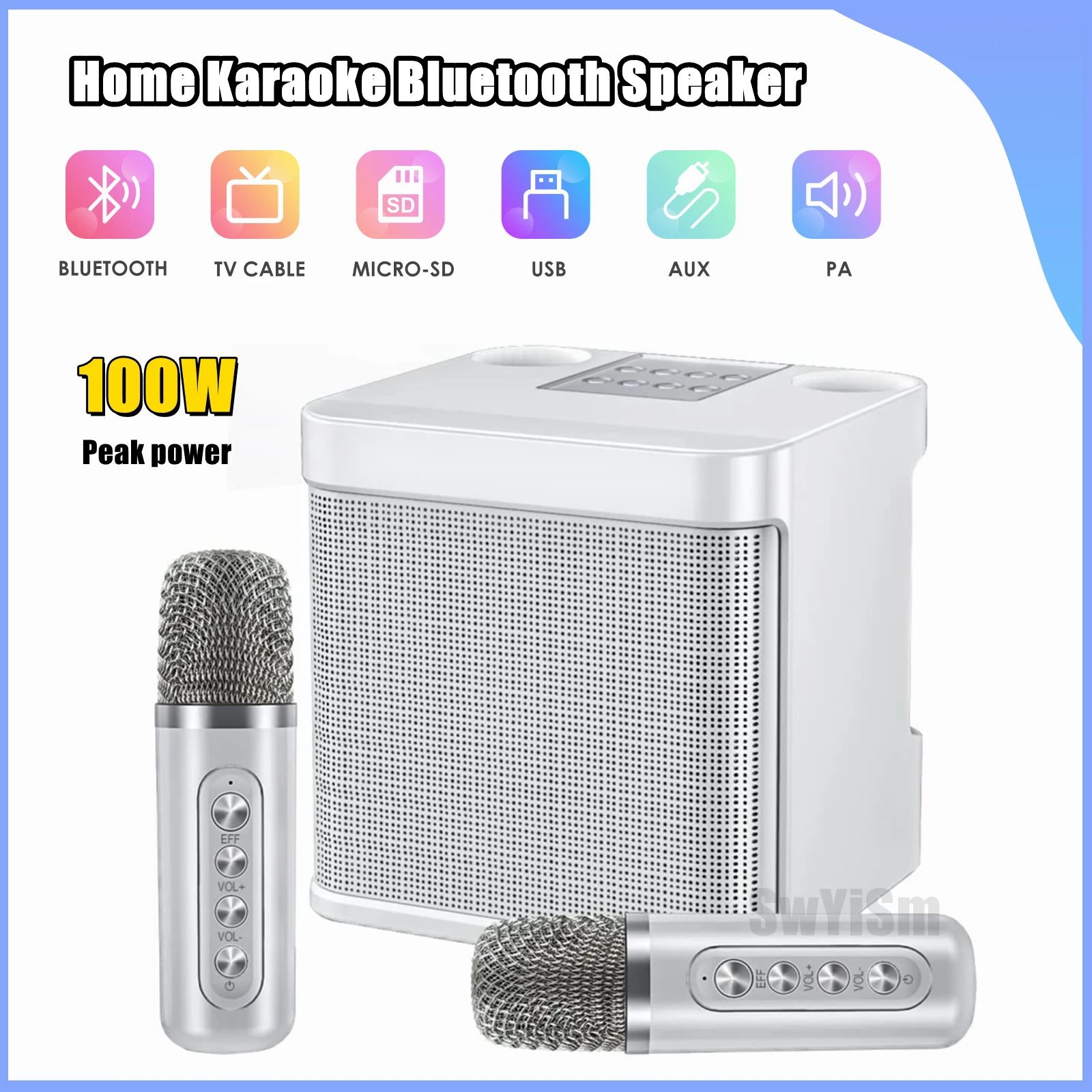 Enceinte Bluetooth Portable, appareil De karaoké externe intelligent,  double Microphone sans fil, caisson De basses pour fête, chant, jeu en  direct