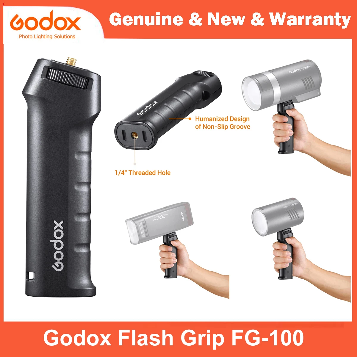 Godox FG-100 Flash Grip Ufficiale – Staffa Portatile Per AD300Pro/AD200Pro/AD100Pro Con Attacco Da 1/4"