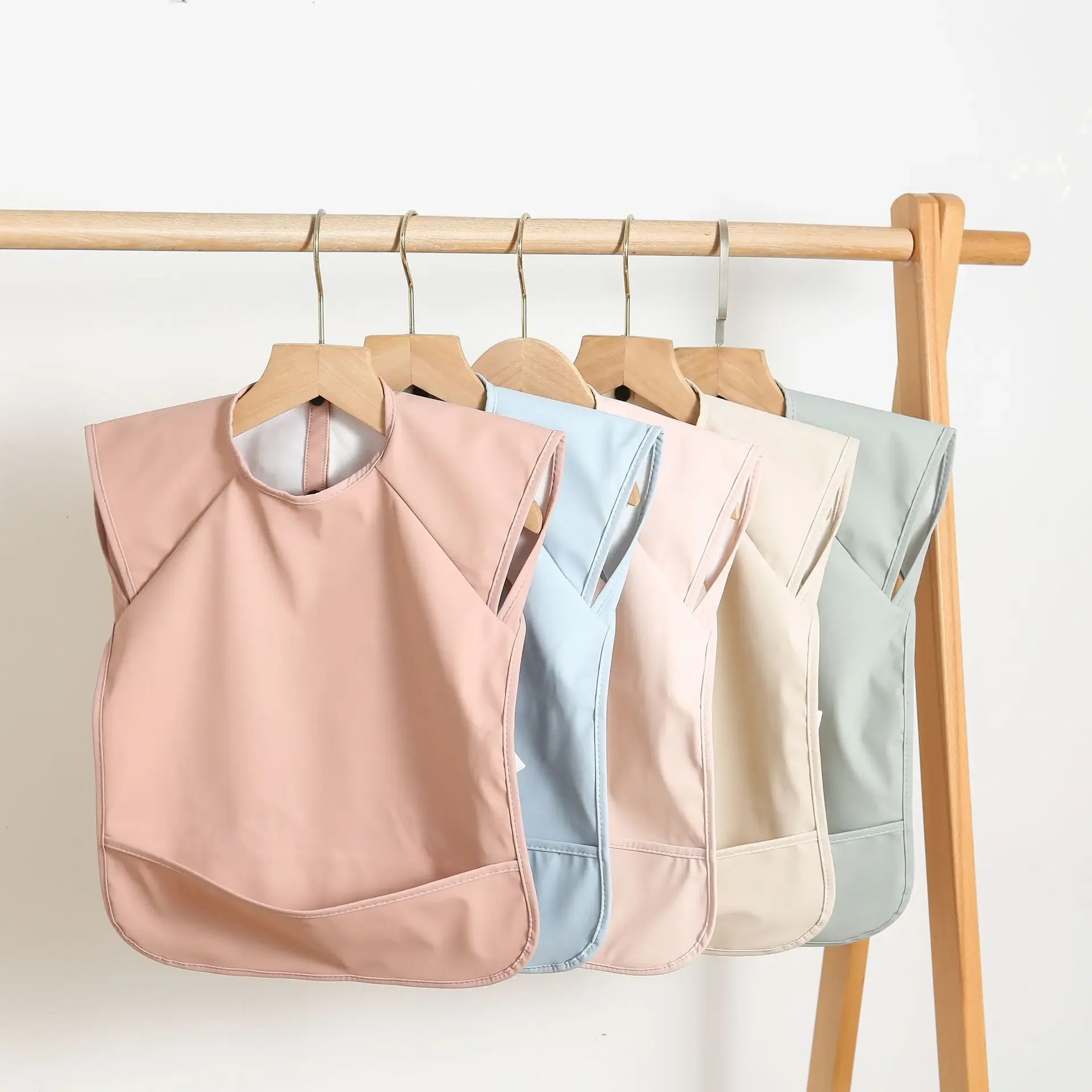 Denmark Children Sleeveless PU Reverse Clothing Baby Eating Clothes Ultra Soft Waterproof Solid Color Meal Pocket Dirt Proof Fee