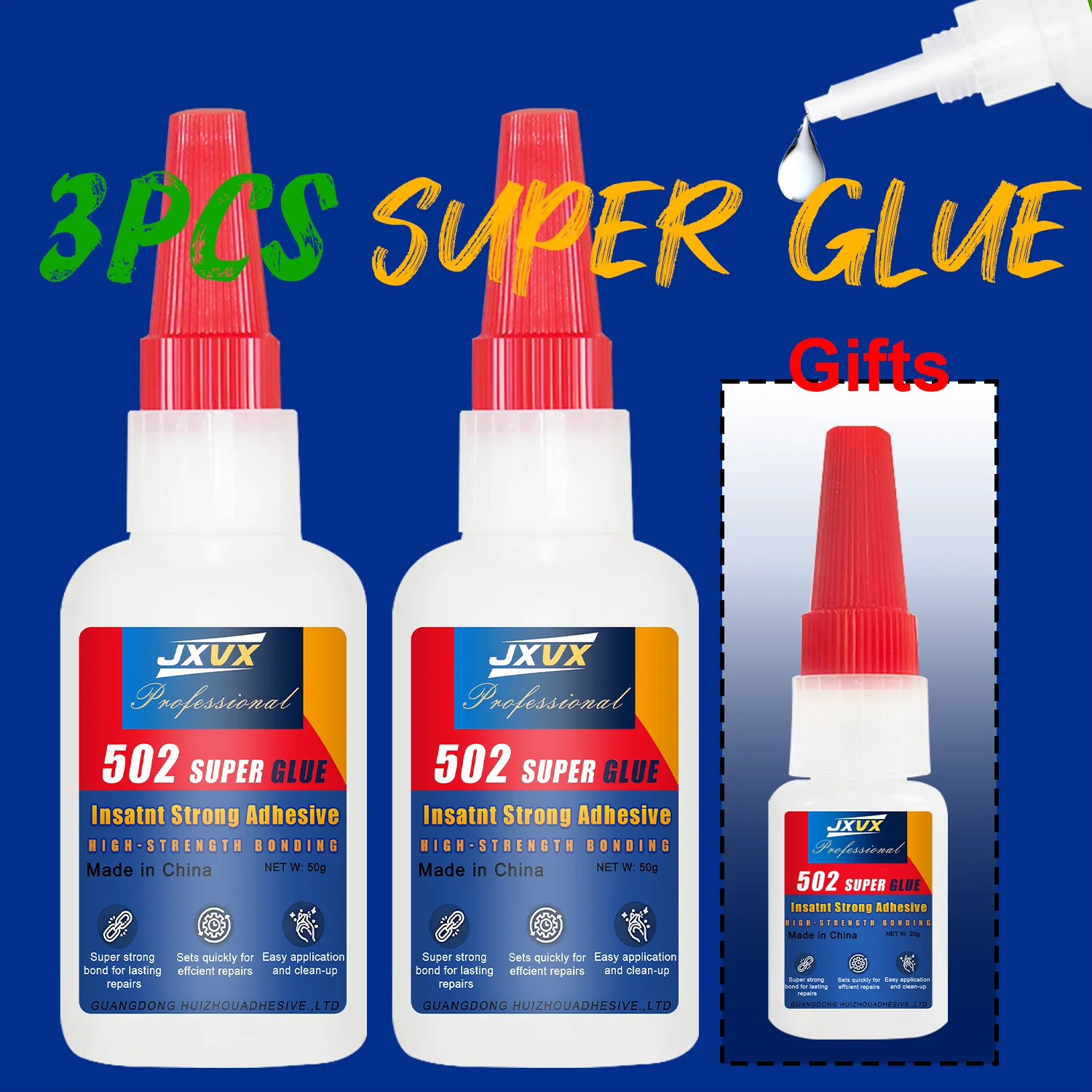 Super glue liquide à séchage rapide pour métal et plastique, goutte appliquée sur joint