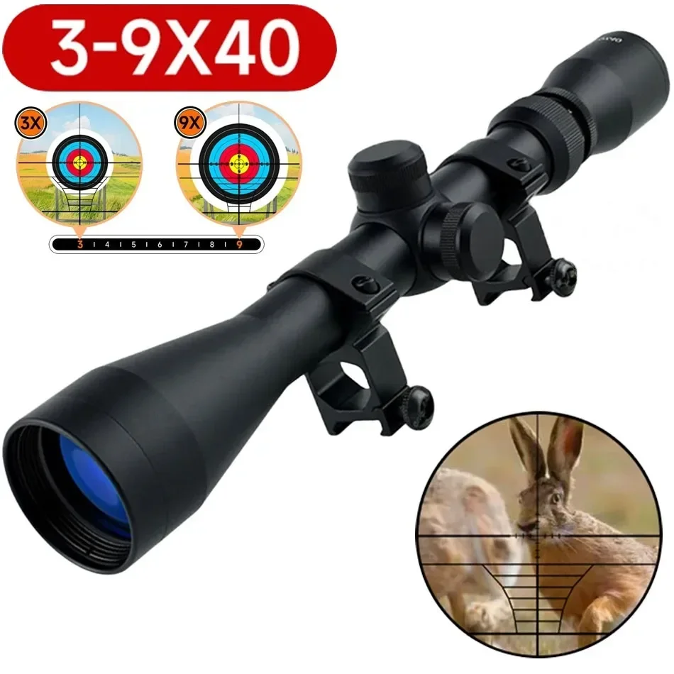 3-9x40 Hunting Riflescope rifle scope Optical Sight Second Focal Plane For Airsoft Air Guns Fit 11/20mm Rail